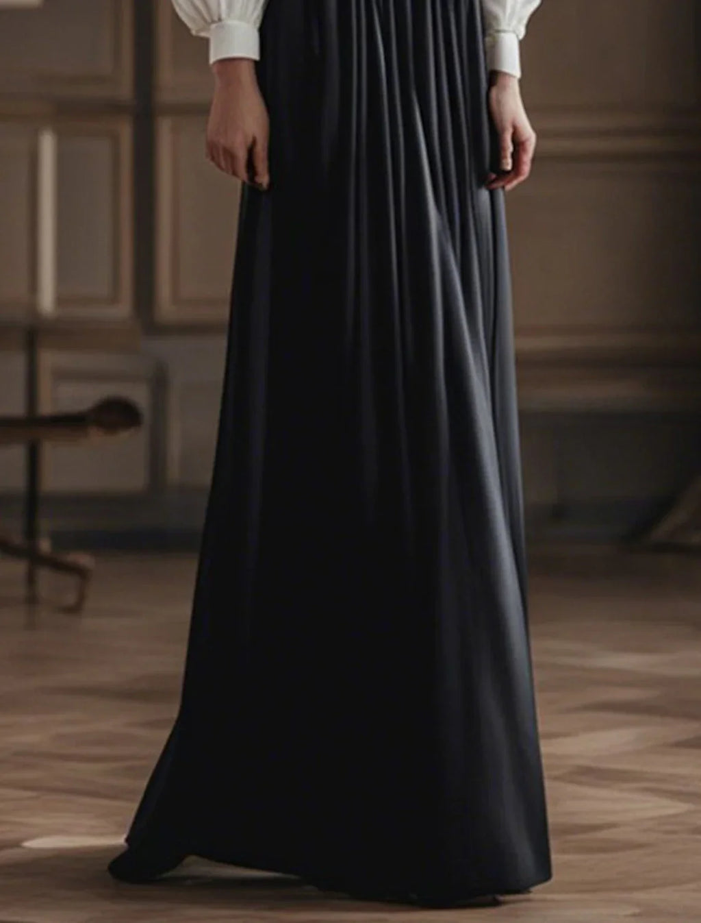 Black Evening Gown Dress Plus Size Formal Wedding Guest Floor Length Long Sleeve V Neck Gothic with Pleats