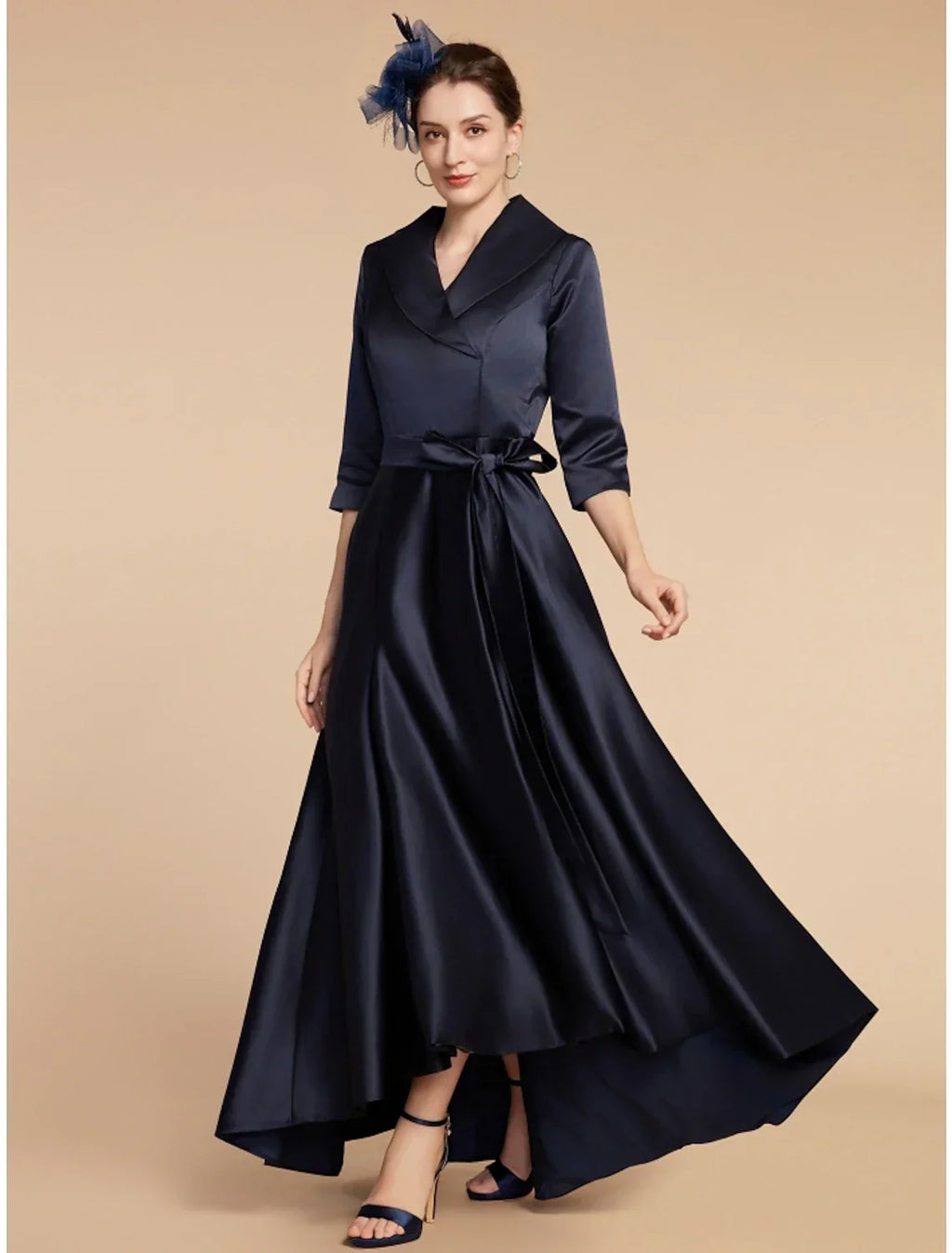 Mother of the Bride Dress Wedding Guest Elegant V Neck Ankle Length Half Sleeve with Sash / Ribbon Ruching Solid Color