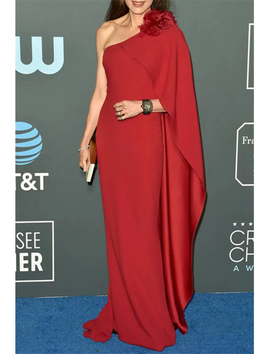 Sheath / Column Evening Gown Celebrity Style Dress Formal Wedding Guest Sweep / Brush Train Sleeveless One Shoulder with Shouder Flower
