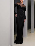 Sheath / Column Mother of the Bride Dress Formal Wedding Guest Party Elegant Scoop Neck Floor Length Long Sleeve with Bow(s)