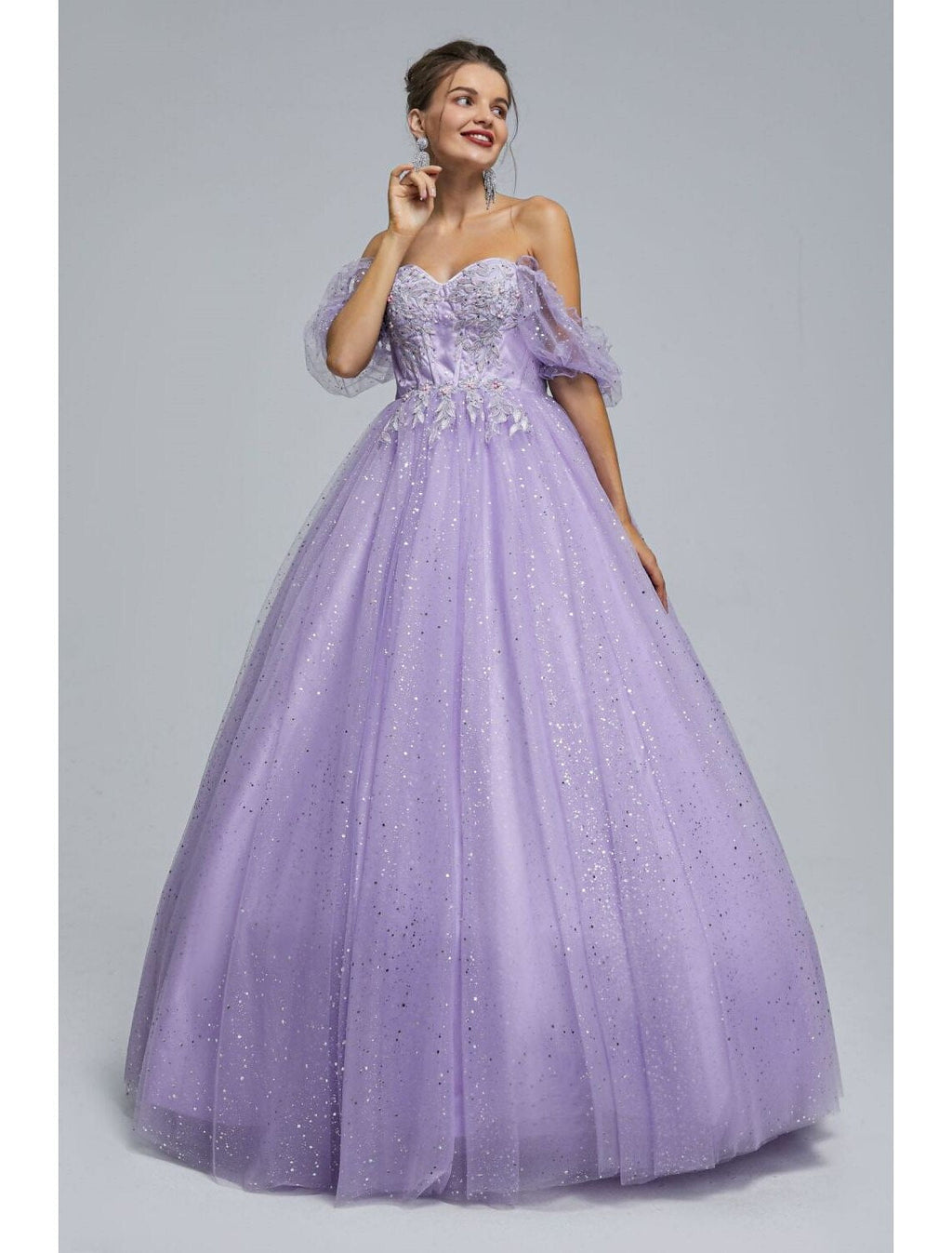 Ball Gown Prom Dresses Princess Dress Graduation Quinceanera Floor Length Short Sleeve Sweetheart with Appliques