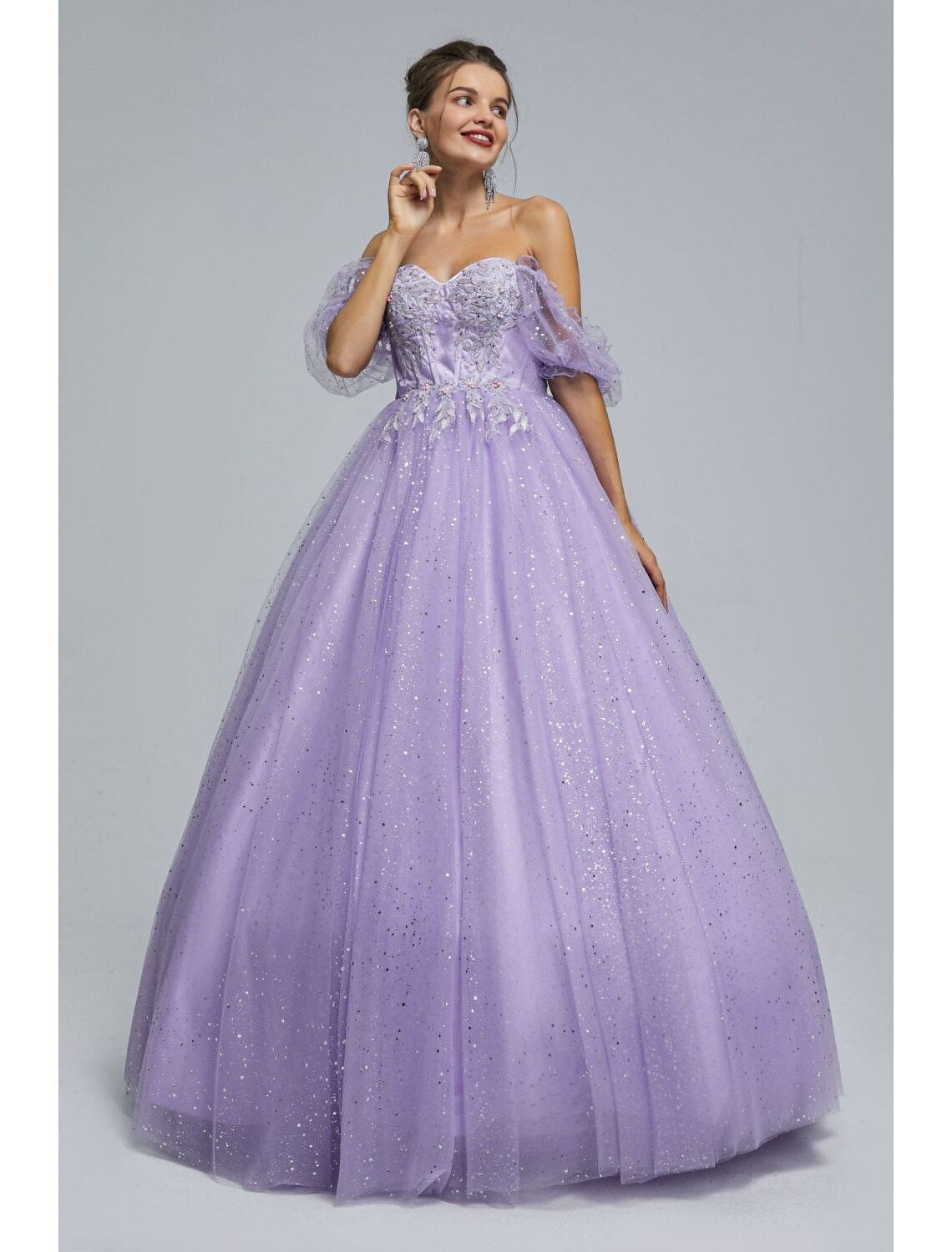 Ball Gown Prom Dresses Princess Dress Graduation Quinceanera Floor Length Short Sleeve Sweetheart with Appliques