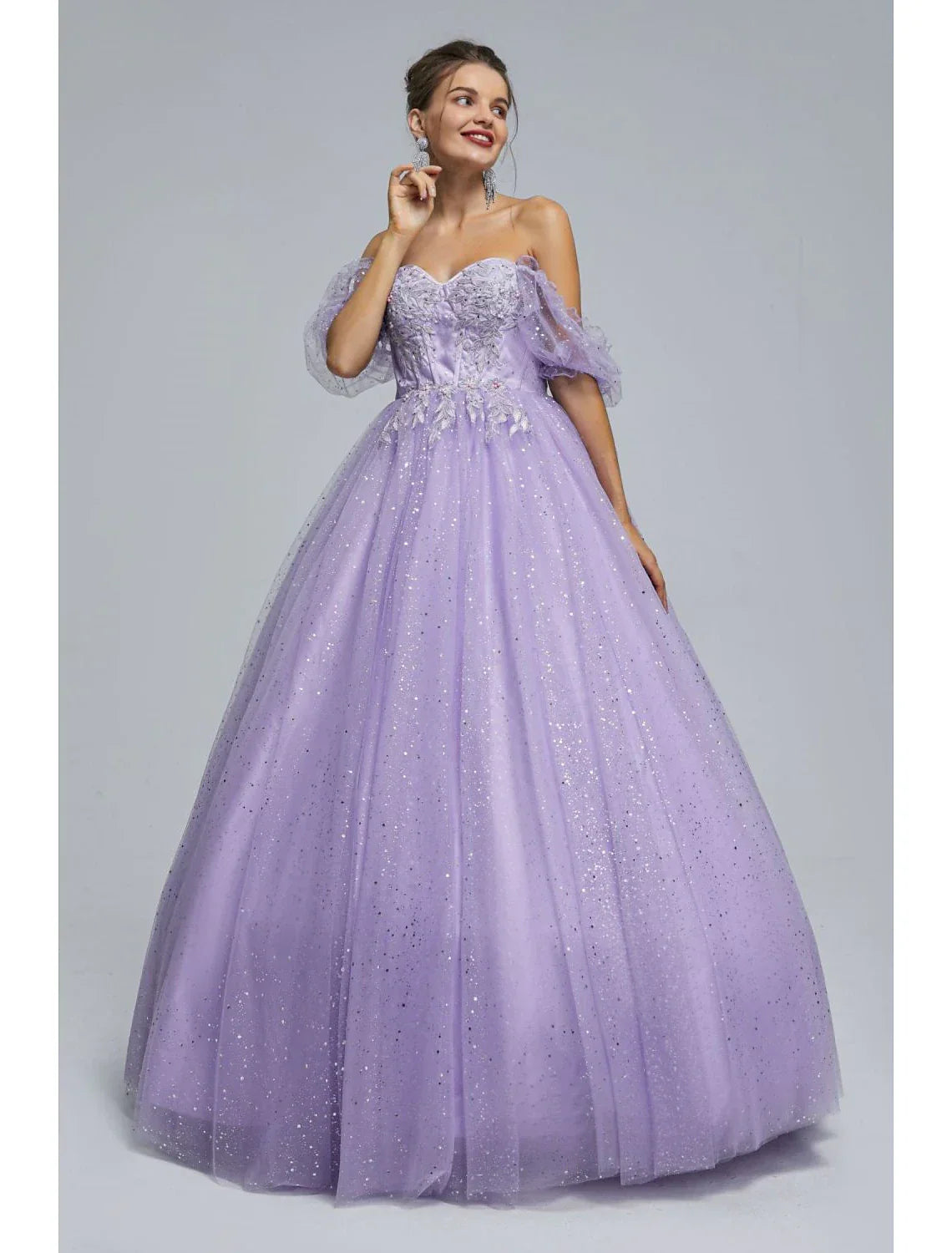 Ball Gown Prom Dresses Princess Dress Graduation Floor Length Short Sleeve with Appliques