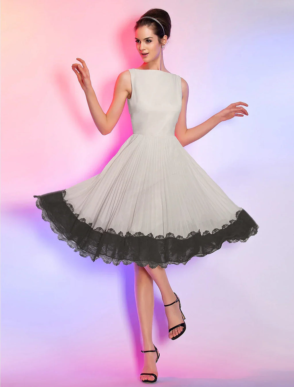 Pink Vintage Dress Homecoming Graduation Knee Length Sleeveless Boat Neck Dress