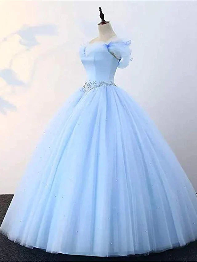 Ball Gown Prom Dresses Princess Dress Graduation Floor Length Sleeveless Off Shoulder with Pearls