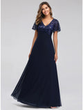 Wedding Guest Dresses Elegant Dress Fall Floor Length Short Sleeve V Neck Bridesmaid Dress with Appliques