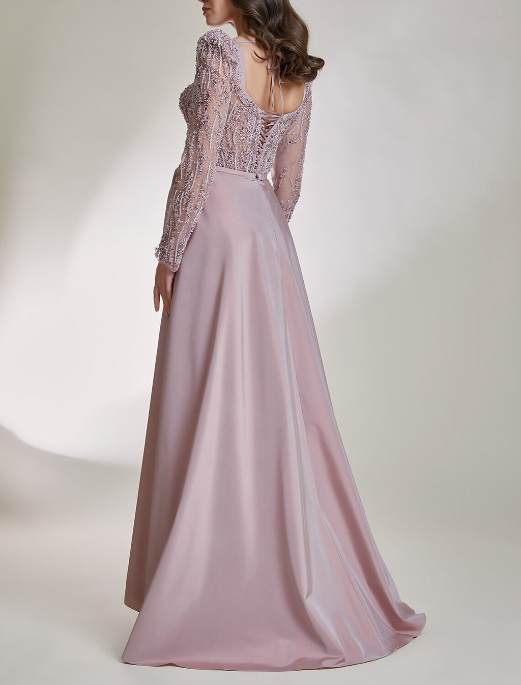 Formal Sweep / Brush Train Long Sleeve Square Neck with Bow(s) Slit