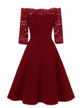 Cocktail Dresses Vintage Dress Graduation Party Wear Knee Length 3/4 Length Sleeve Off Shoulder