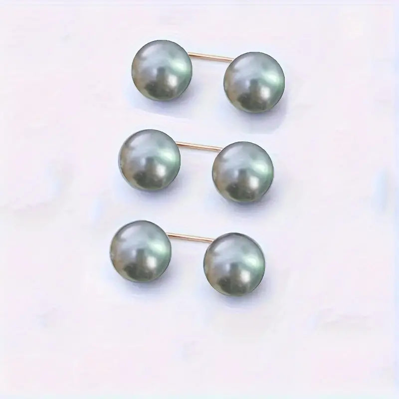 White DingJi 3pcs Pearl Brooch Pins - Adjustable, Anti-Slip, Safety Pin for Waist Cinching, Collar Adjusting, Scarf Securing, Fashion Accessories with Champagne, Grey, Imitation Pearls Button - Perfect for Dress, Shirt, and Outfit Decoration