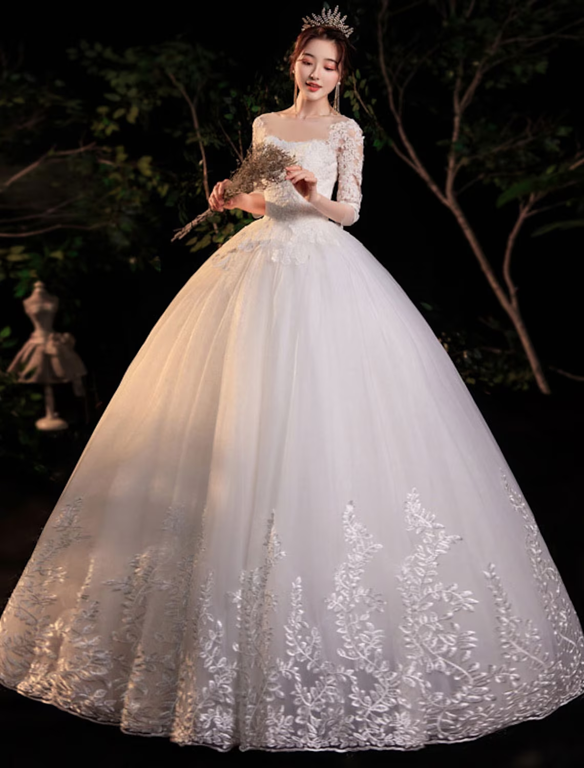 Engagement Formal Wedding Dresses Floor Length Princess Half Sleeve With Appliques