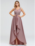 Wedding Guest Cocktail Party Dress V Neck V Back Sleeveless Asymmetrical with Crystals Beading