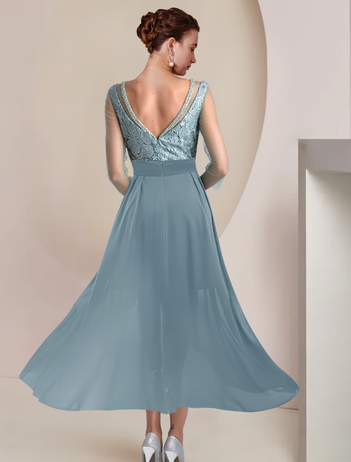 Two Piece Mother of the Bride Dress Formal Wedding Guest Vintage Elegant Length Knee Length Length Sleeve with Beading Appliques