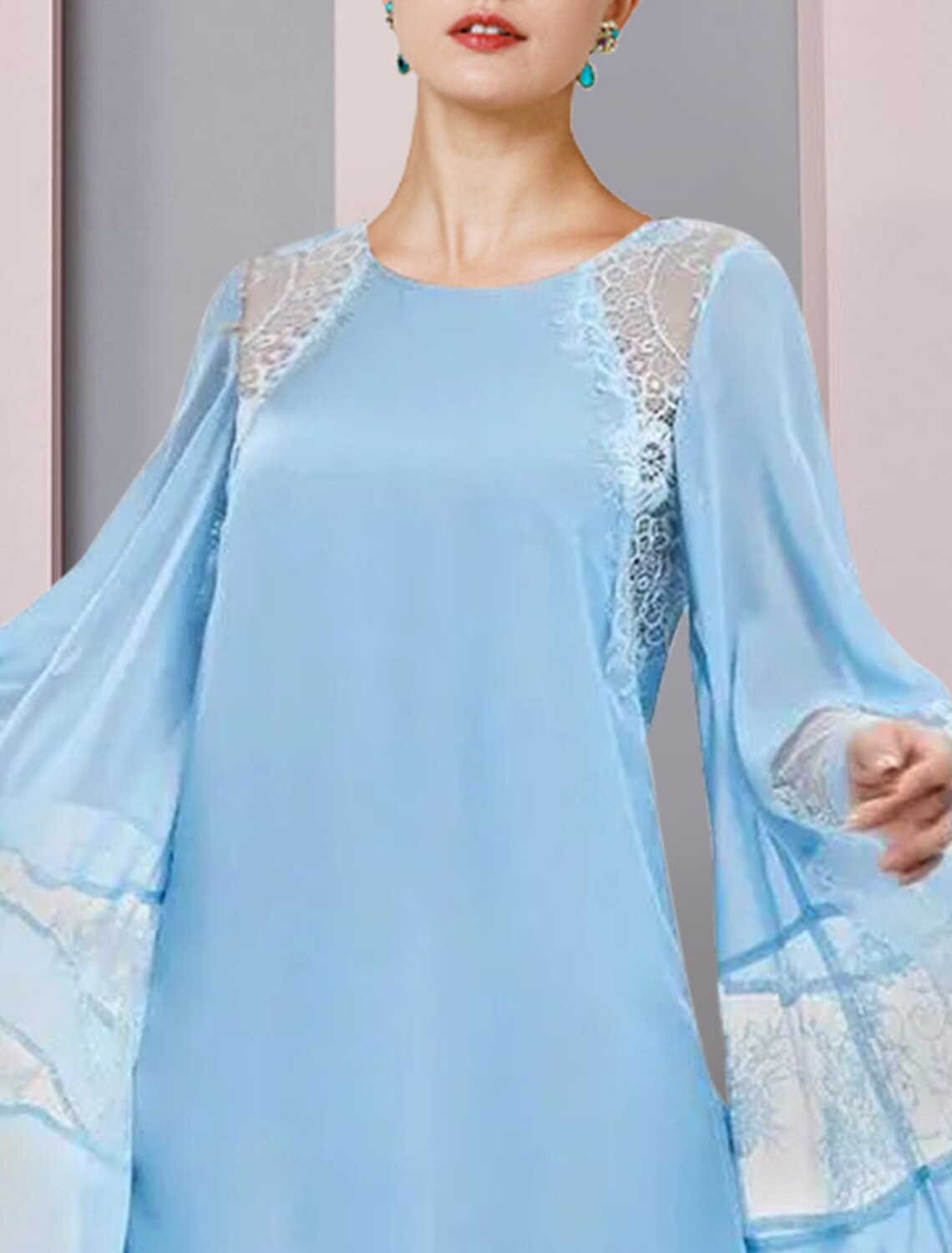 Mother of the Bride Dress Formal Wedding Guest Plus Size Elegant Jewel Neck Short Mini Long Sleeve with Ruffles