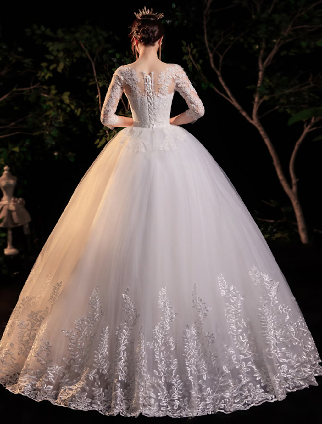 Engagement Formal Wedding Dresses Floor Length Princess Half Sleeve With Appliques