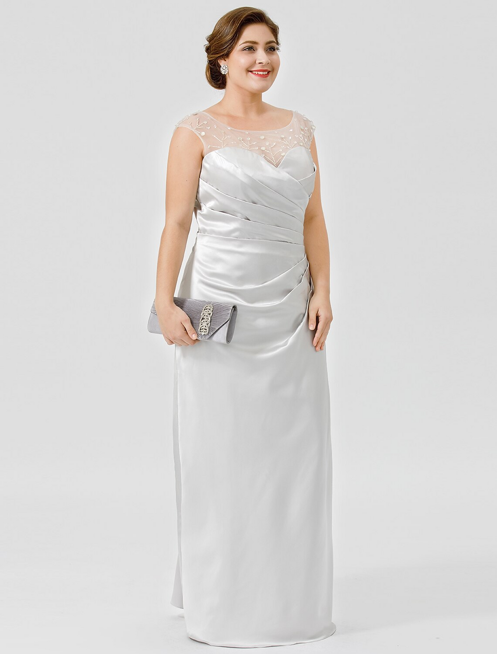 Mother of the Bride Dress Classic Timeless Elegant Luxurious Plus Size Floor Length Sleeveless No with Pleats Crystals