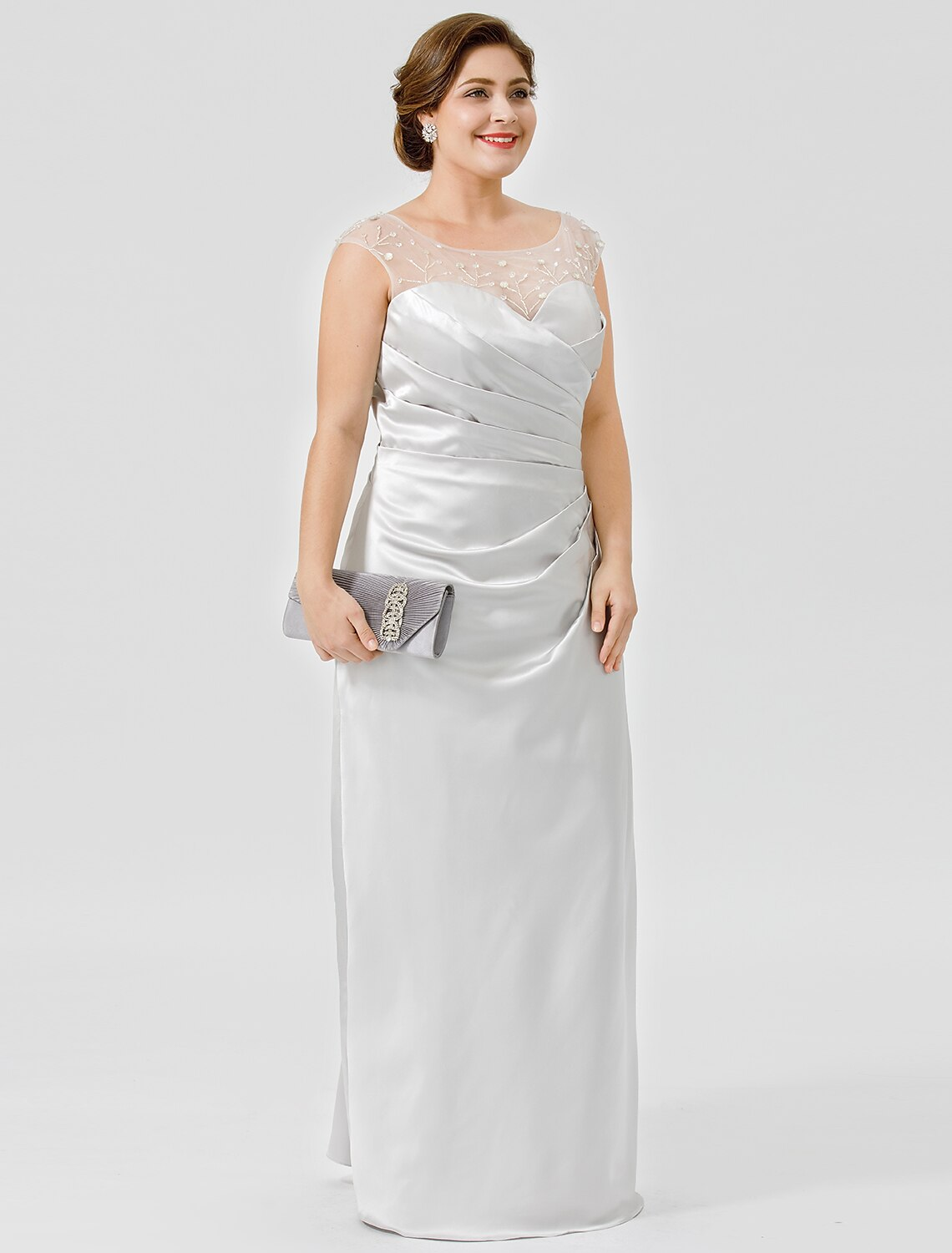 Mother of the Bride Dress Classic Timeless Elegant Luxurious Plus Size Floor Length Sleeveless No with Pleats Crystals