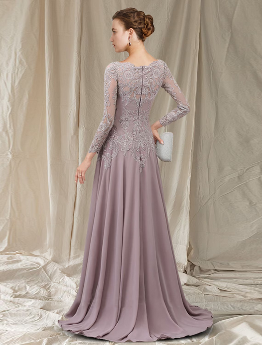 Mother of the Bride Dress Elegant Long Sleeve with Pleats Appliques