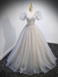 Ball Gown Quinceanera Dresses Maxi Dress Performance Sweep / Brush Train Short Sleeve V Neck with Crystals