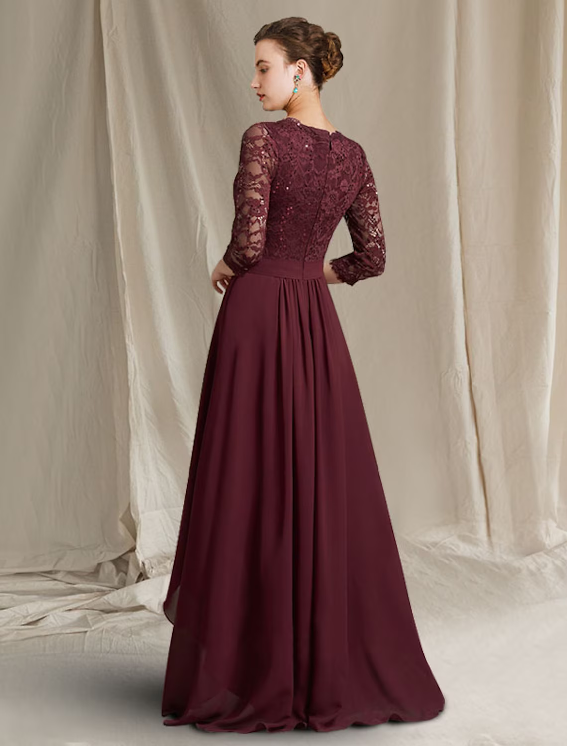 Mother of the Bride Dress Plus Size Elegant High Low V Neck Asymmetrical Floor Length Length Sleeve with Pleats Appliques Crystal Brooch