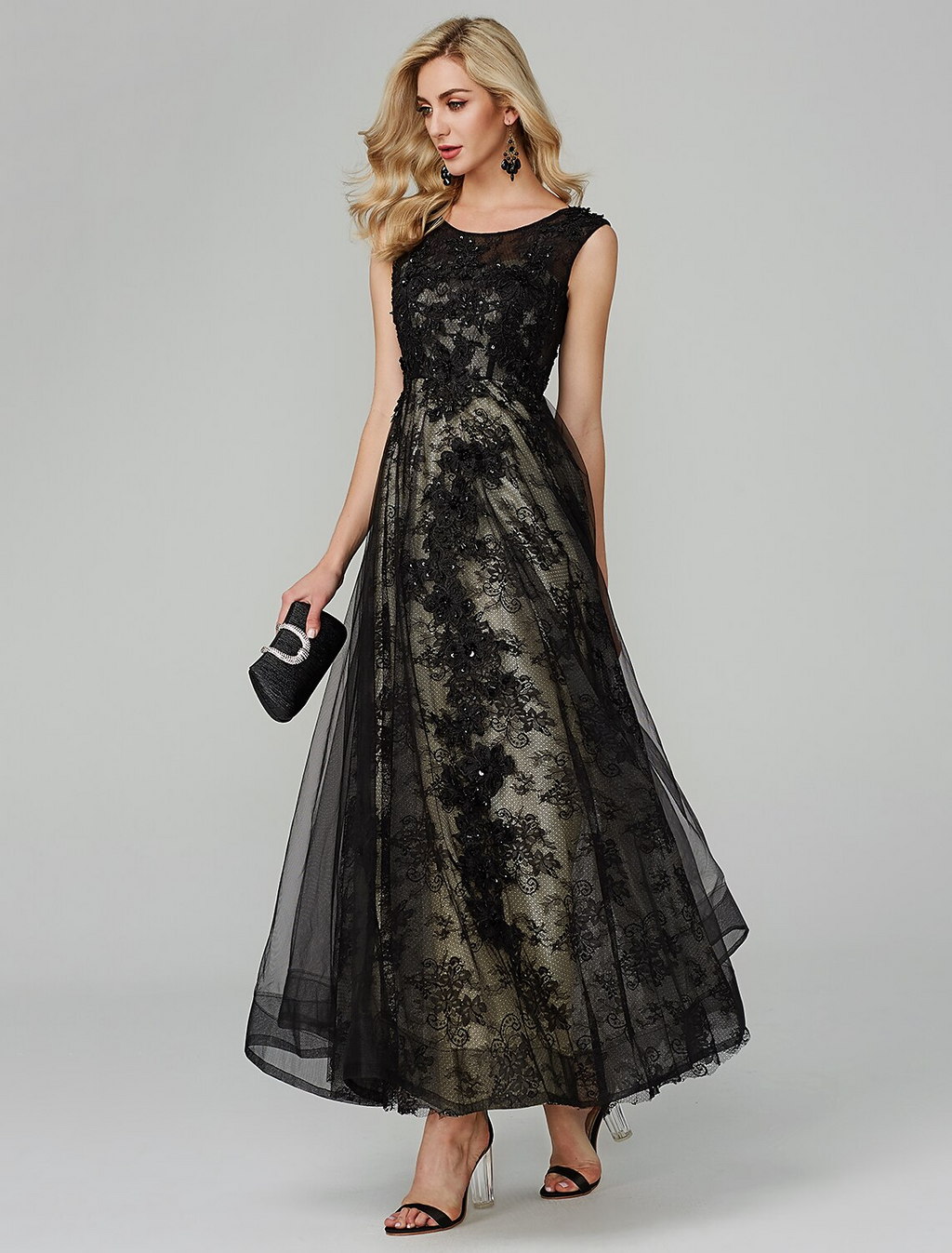 Open Back Dress Holiday Floor Length Sleeveless Jewel Neck with Appliques