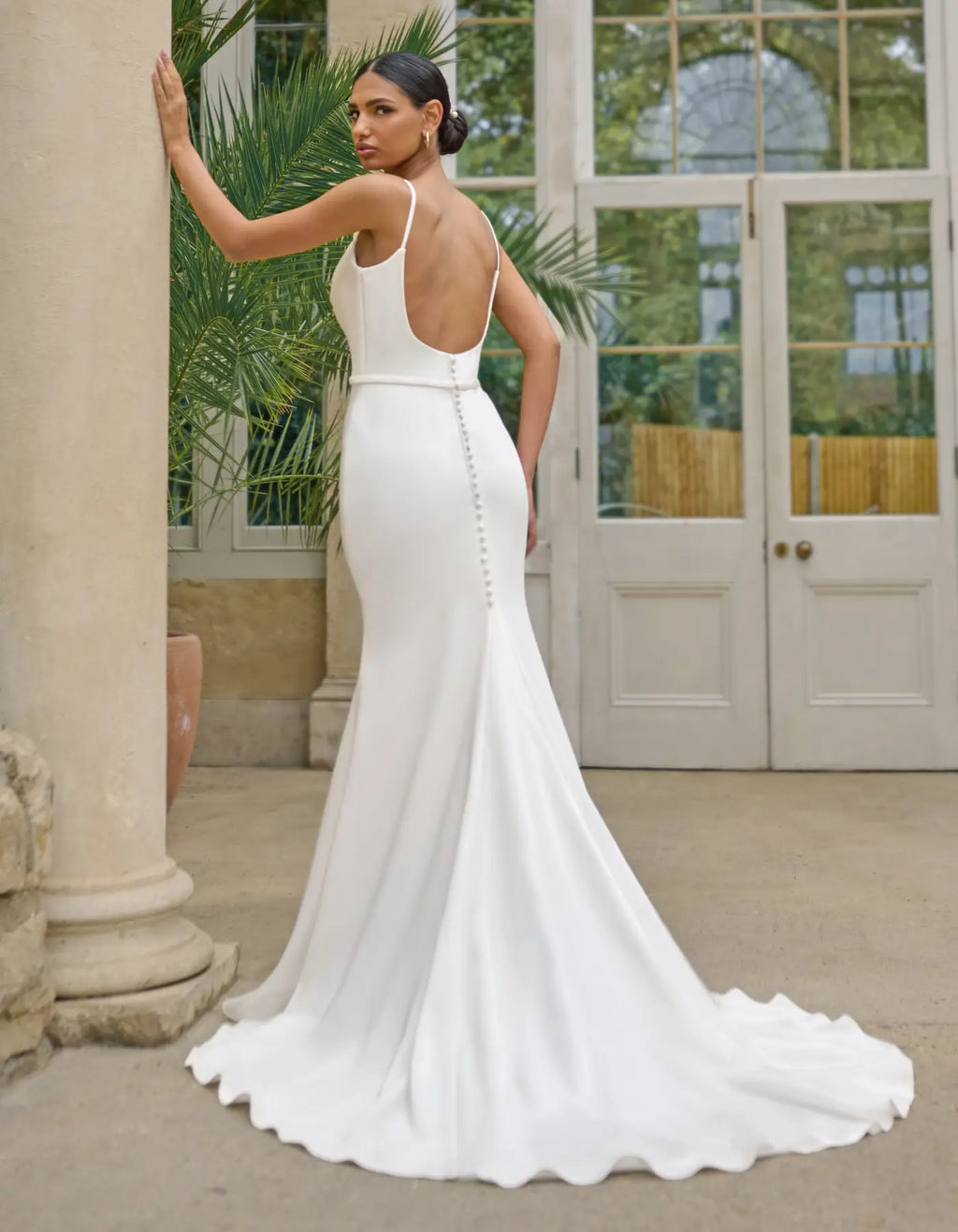 a simple sheath gown with cowl neckline