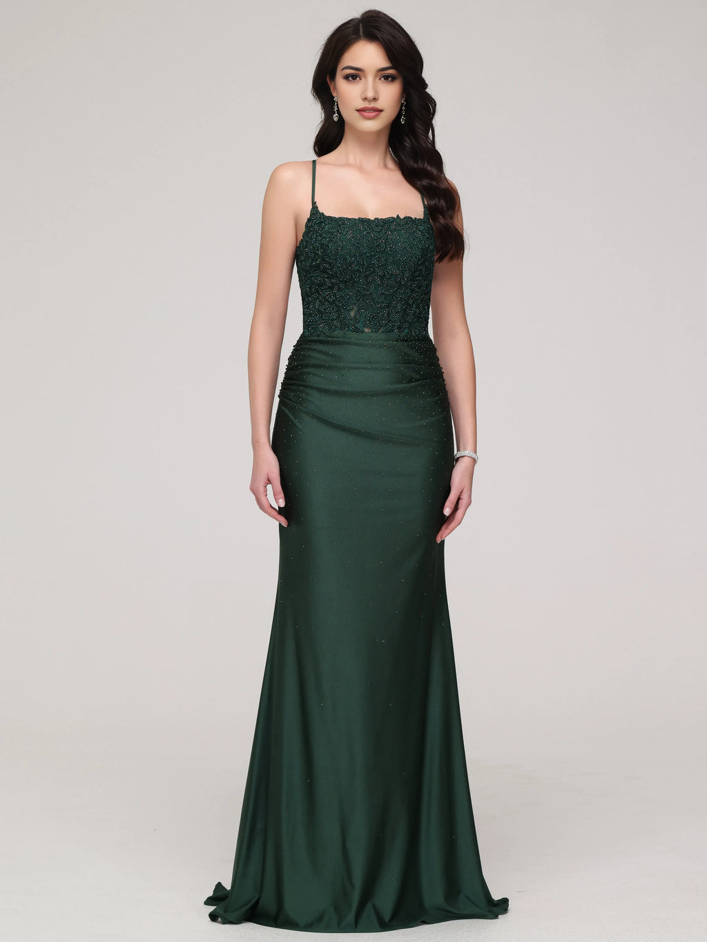 Spaghetti Straps Square Sleeveless Crisscross Back Floor-Length Mermaid Wedding Party Dresses