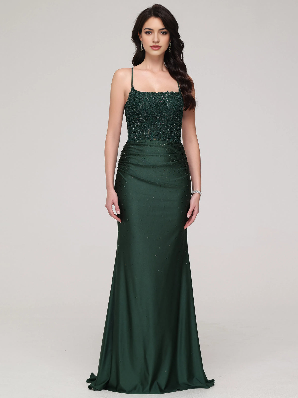 Spaghetti Straps Square Sleeveless Crisscross Back Floor-Length Mermaid Wedding Party Dresses