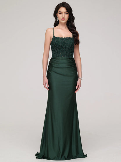 Elegant Red Mermaid Classic-Neck Sleeveless Classic-Back Floor-Length Wedding Dress