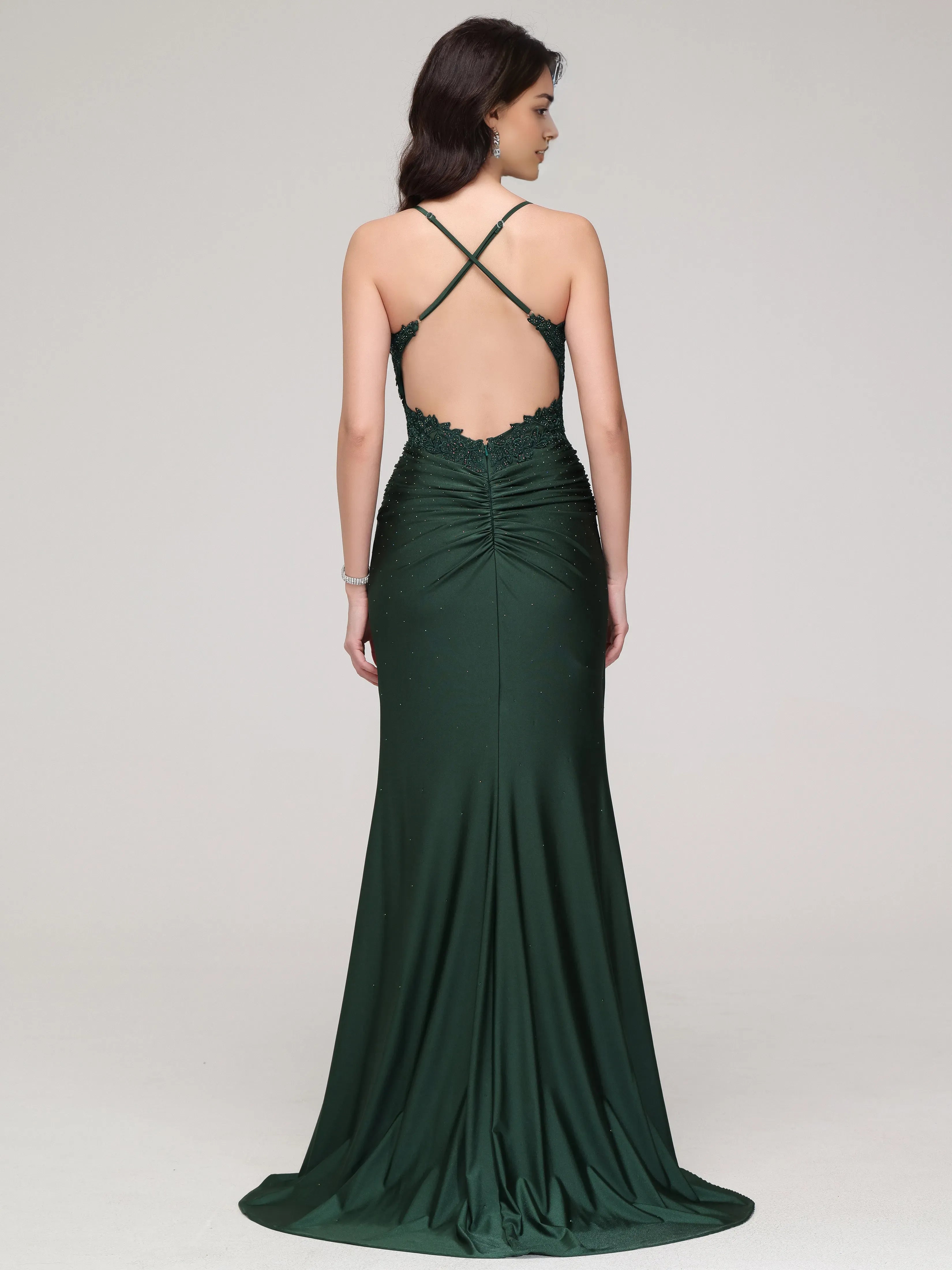 Spaghetti Straps Square Sleeveless Crisscross Back Floor-Length Mermaid Wedding Party Dresses