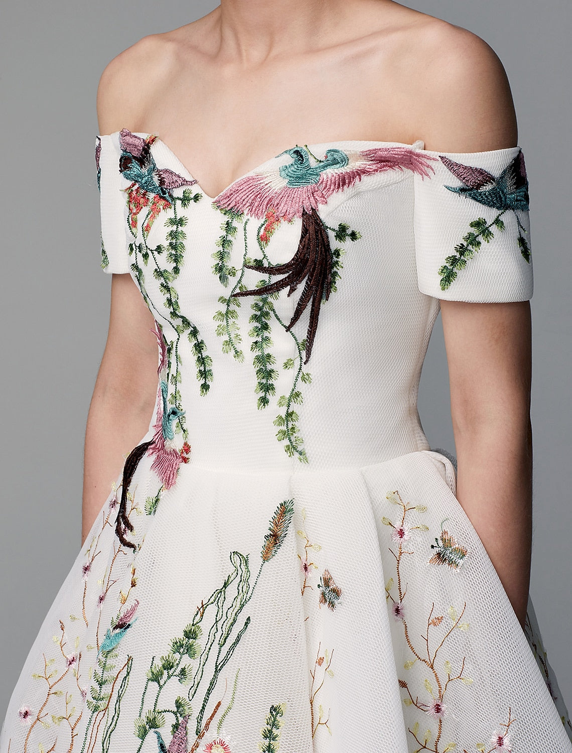 Ball Gown Cute Dress Wedding Guest Asymmetrical Short Sleeve Off Shoulder with Embroidery