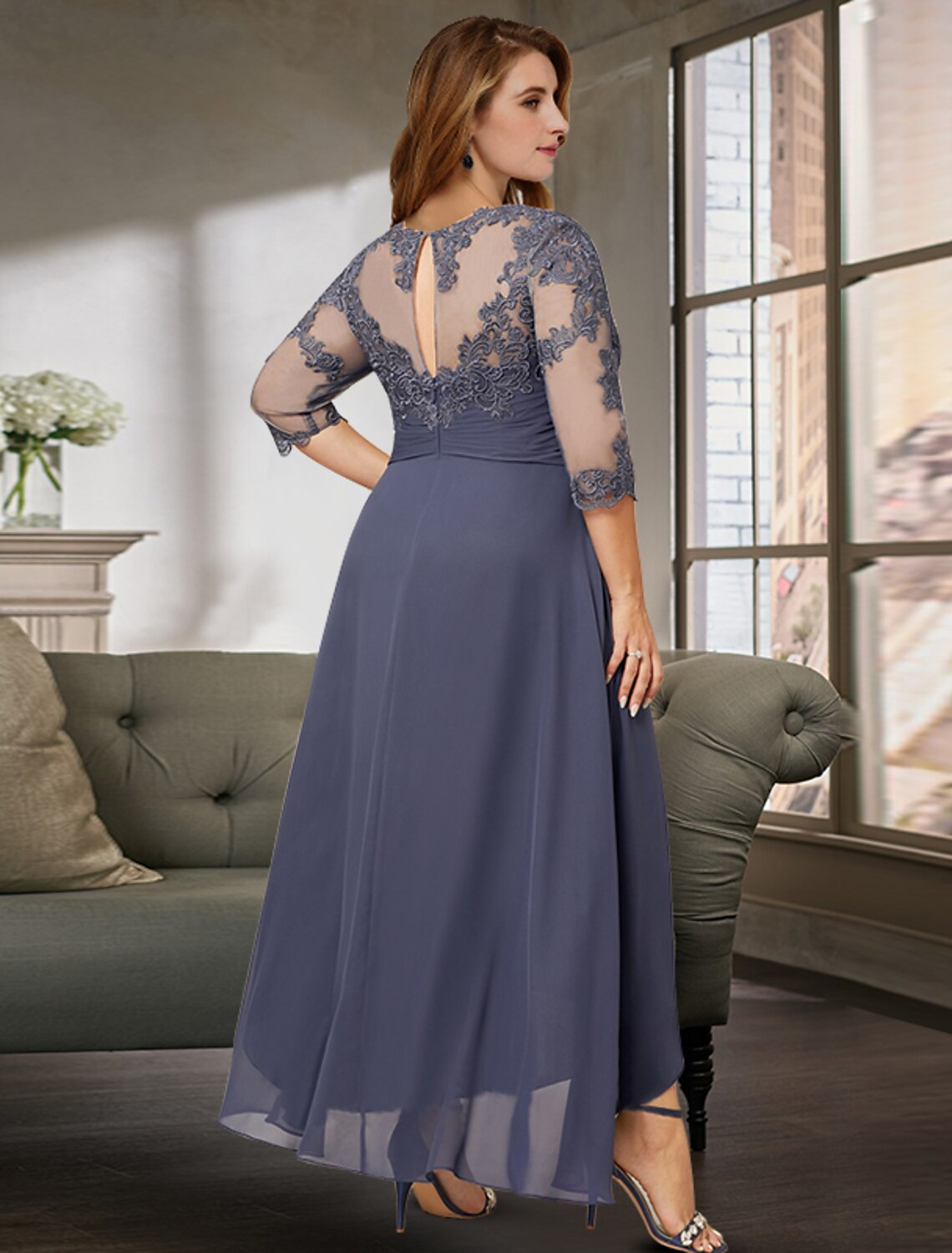 Mother of the Bride Dress Wedding Guest Elegant Asymmetrical Sleeve with Pleats