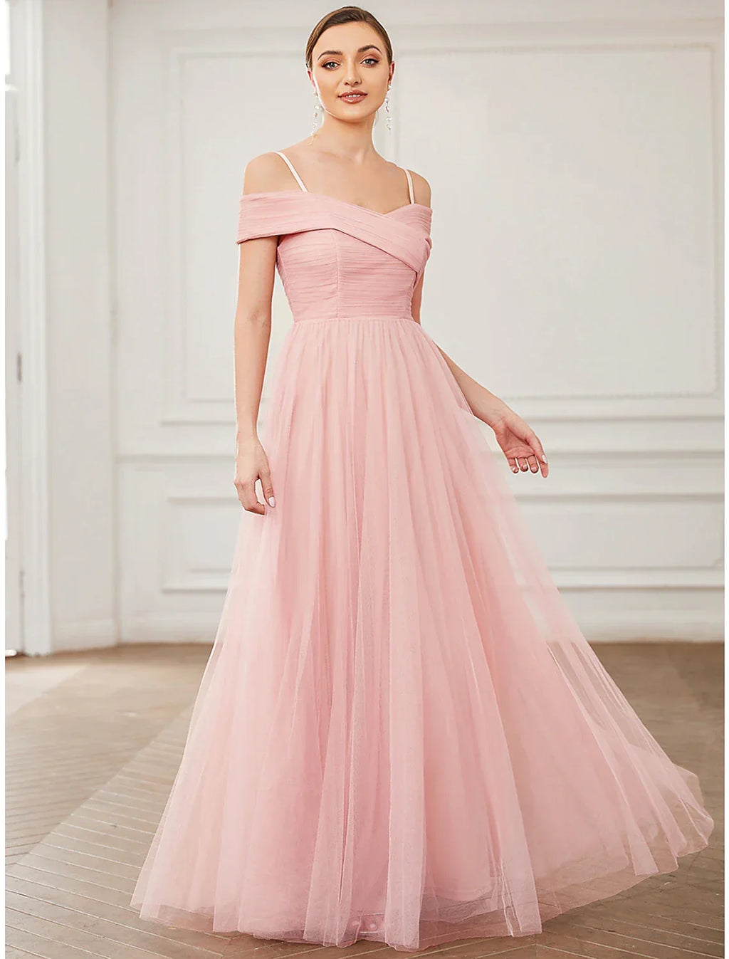 Wedding Guest Floor Length Sleeveless V Neck with Pleats