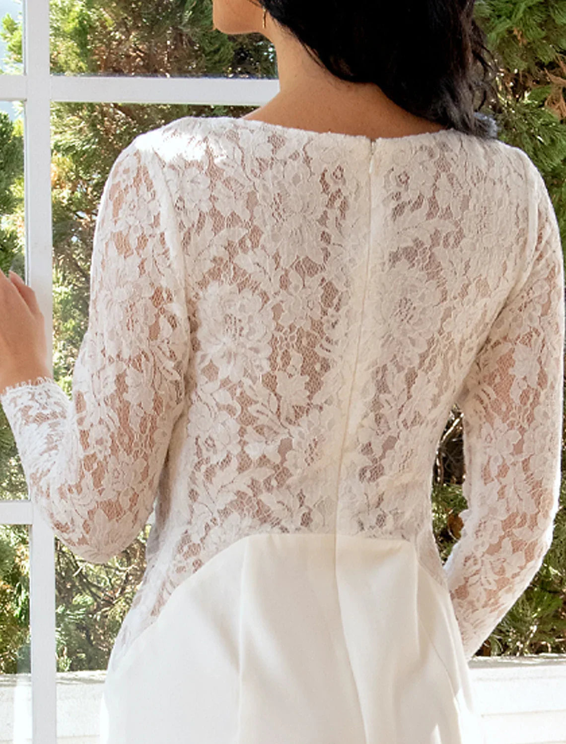 Casual Wedding Dresses Long Sleeve Scoop Neck