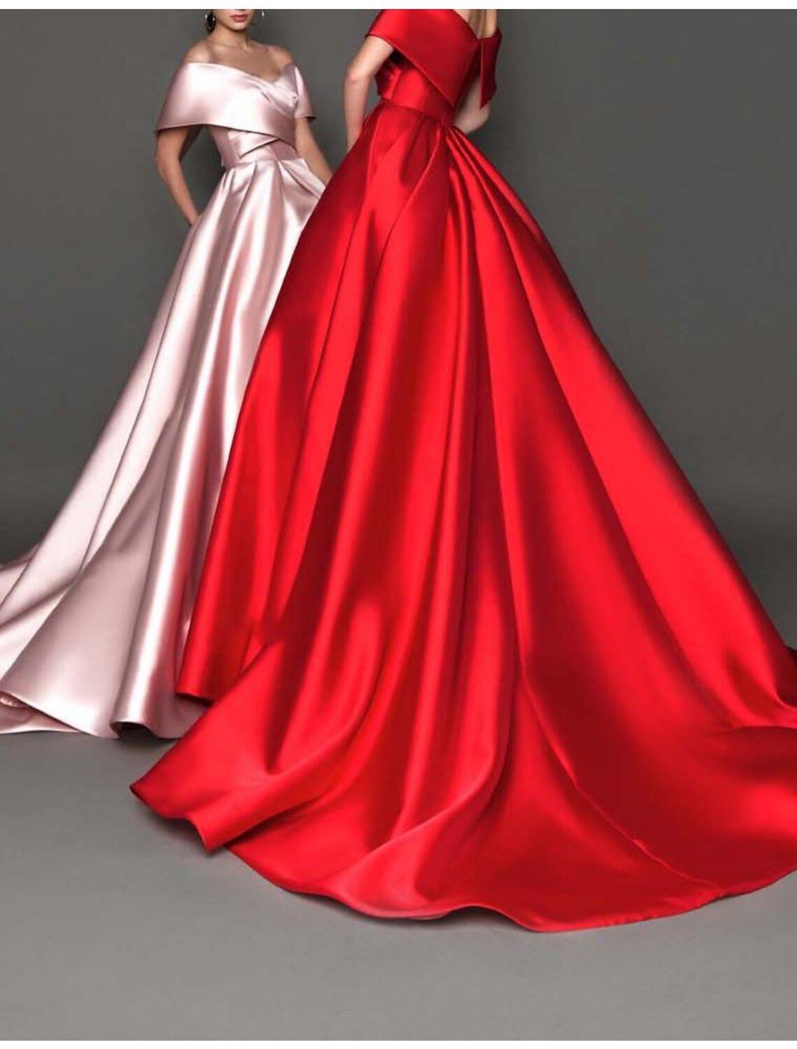 Ball Gown Celebrity Style Minimalist Princess Quinceanera Formal Evening Dress Off Shoulder Short Sleeve Court Train with Pleats