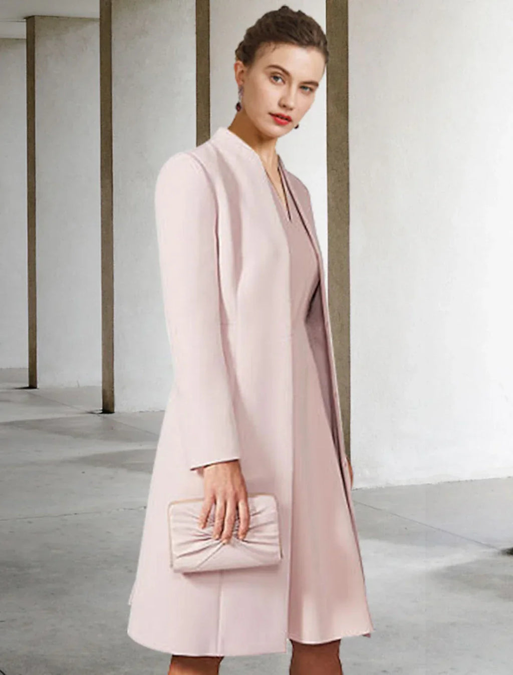 Two Piece A-Line Mother of the Bride Dress Wedding Guest Church Elegant V Neck Knee Length Short Sleeve Jacket Dresses with Solid Color Fall