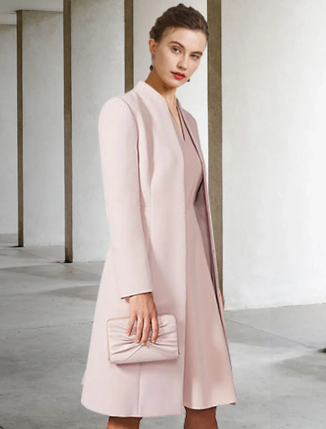 Two Piece A-Line Mother of the Bride Dress Wedding Guest Church Elegant V Neck Knee Length Short Sleeve Jacket Dresses with Solid Color Fall