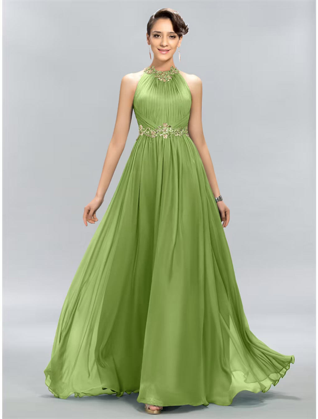 Wedding Guest Dresses Maxi Dress Party Wear Floor Length Sleeveless Halter with Ruched Appliques