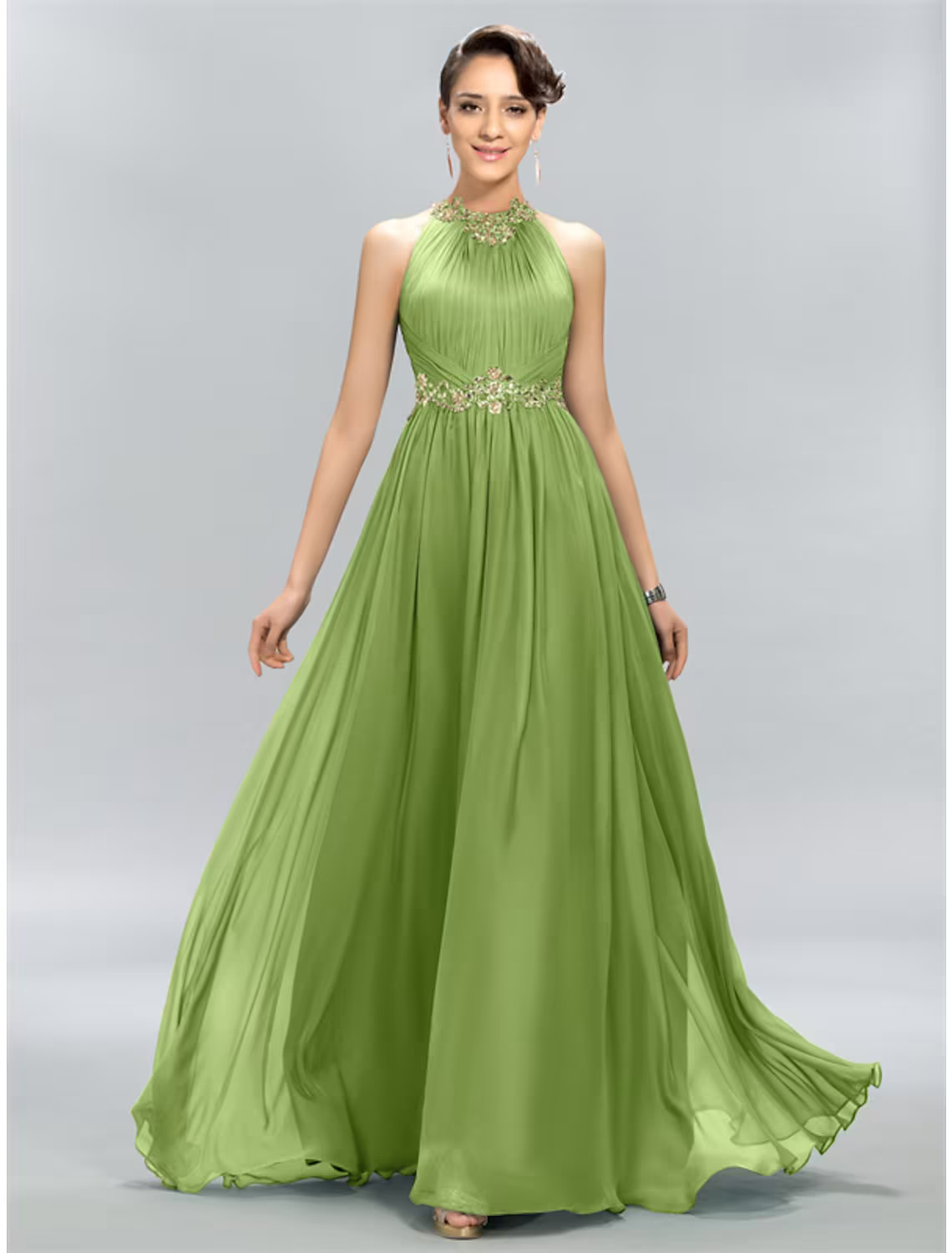 Wedding Guest Dresses Maxi Dress Party Wear Floor Length Sleeveless Halter with Ruched Appliques