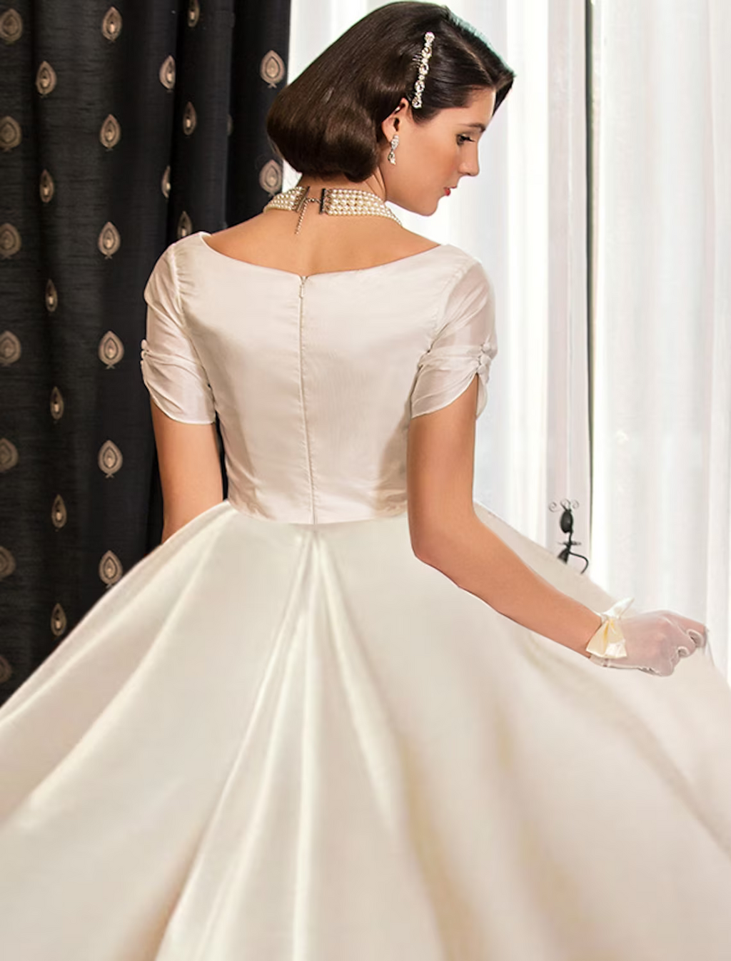 Engagement Formal Wedding Dresses Court Princess Short Sleeve V Neck With Ruched