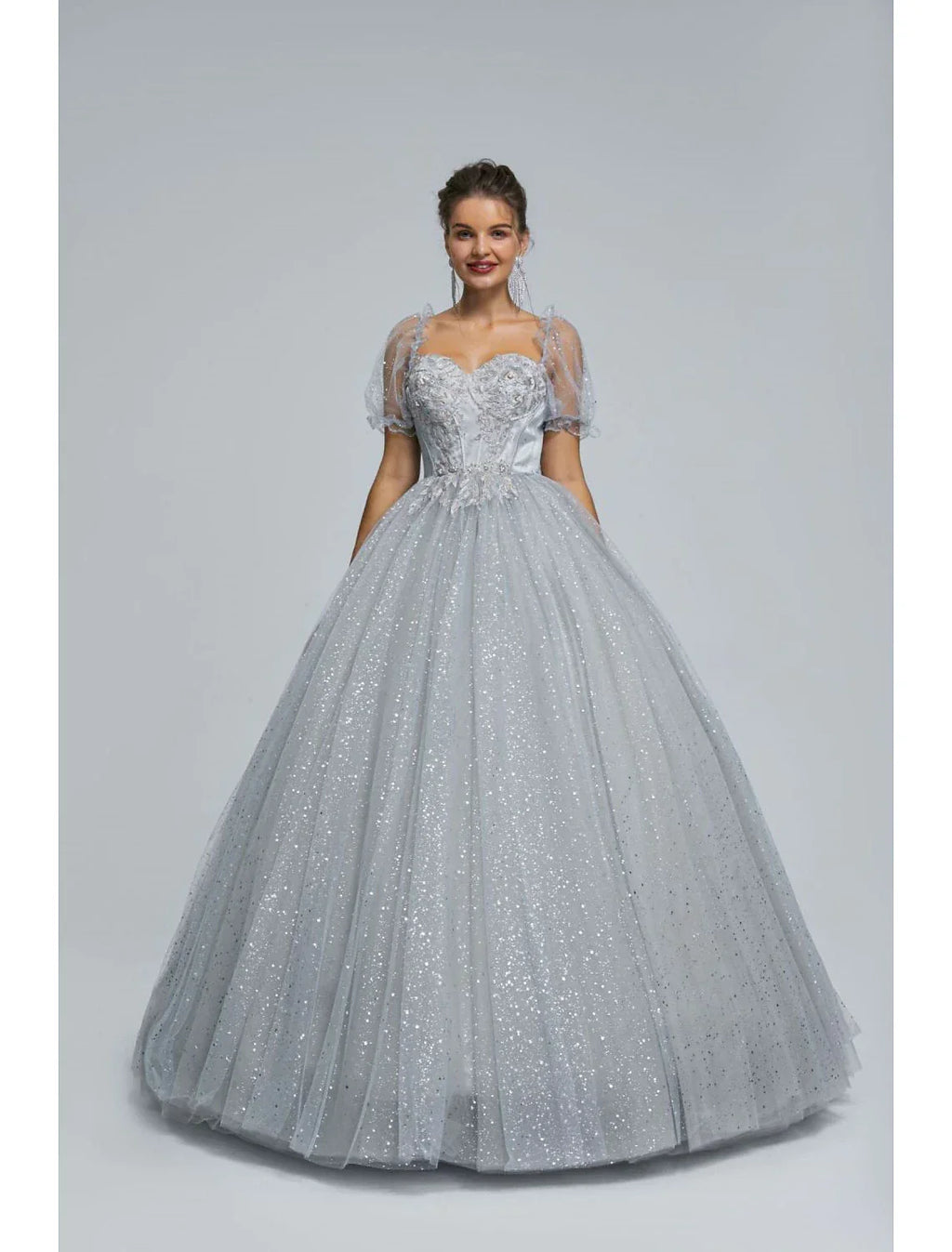 Ball Gown Prom Dresses Princess Dress Graduation Floor Length Short Sleeve with Appliques