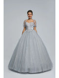 Ball Gown Prom Dresses Princess Dress Graduation Floor Length Short Sleeve with Appliques