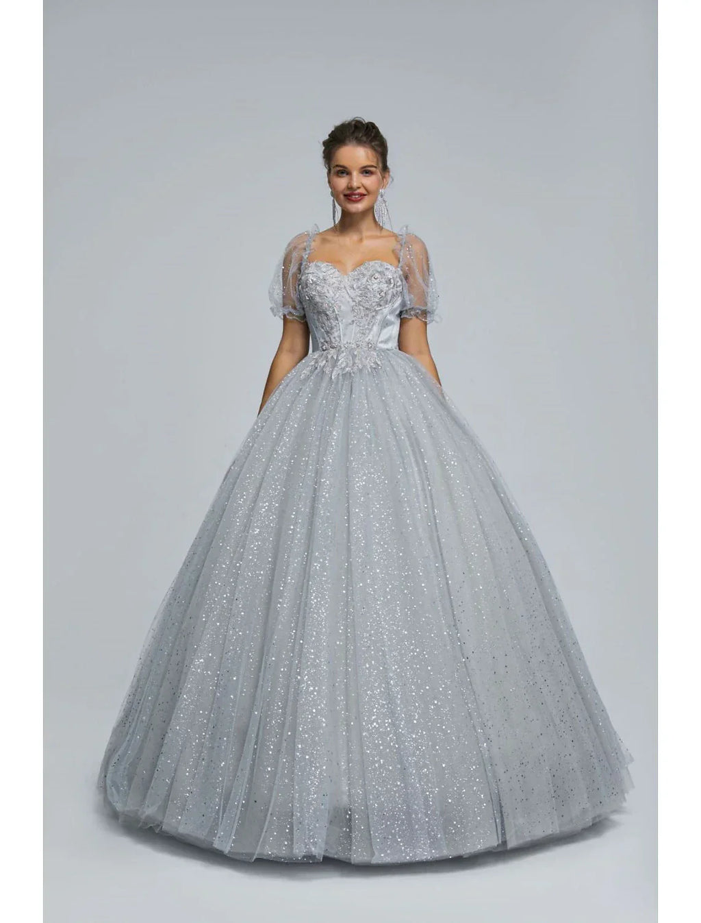 Ball Gown Prom Dresses Princess Dress Graduation Quinceanera Floor Length Short Sleeve Sweetheart with Appliques