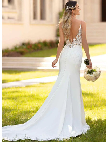 Elegant Red A-Line V-Neck Classic-Sleeve Open-Back Floor-Length Wedding Dress