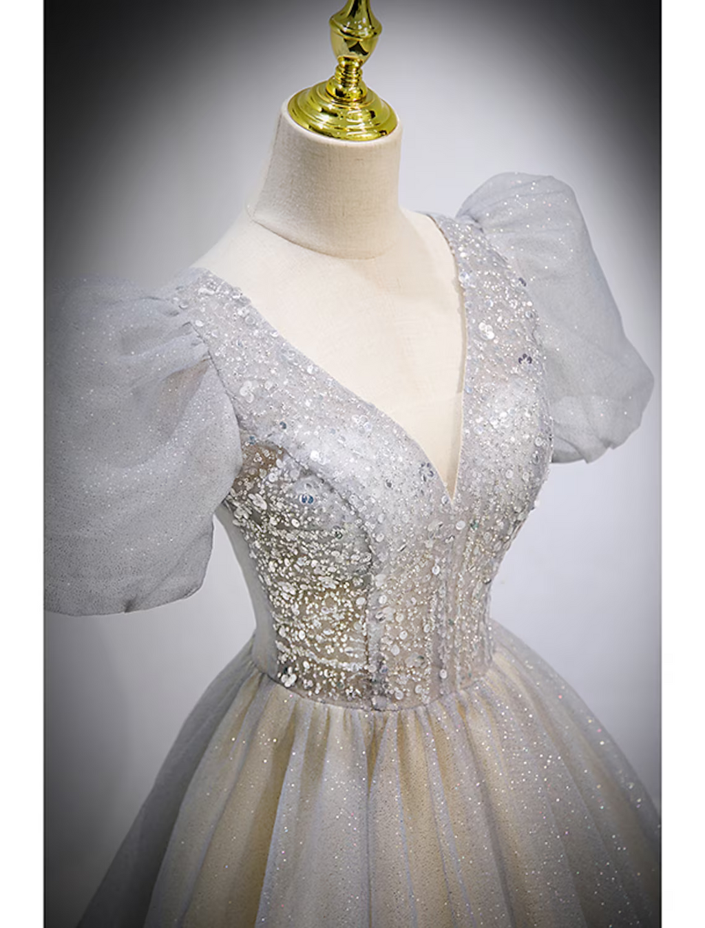Ball Gown Quinceanera Dresses Maxi Dress Performance Sweep / Brush Train Short Sleeve V Neck with Crystals