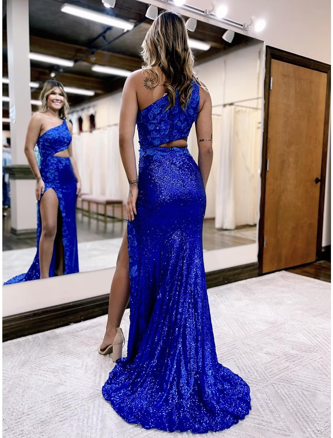 Sexy Dress Formal Sleeveless One Shoulder with Appliques