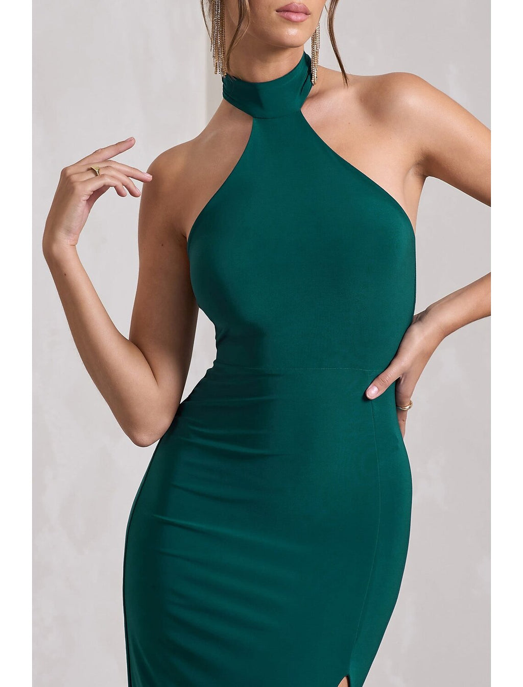 Black Mermaid / Trumpet Evening Gown Elegant Dress Formal Wedding Guest Sweep / Brush Train Sleeveless Halter Neck Dress with Slit