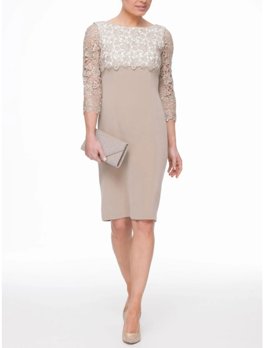 Two Piece Mother of the Bride Dress Wedding Guest Elegant Petite Scoop Neck Tea Length Long Sleeve with Bow(s)