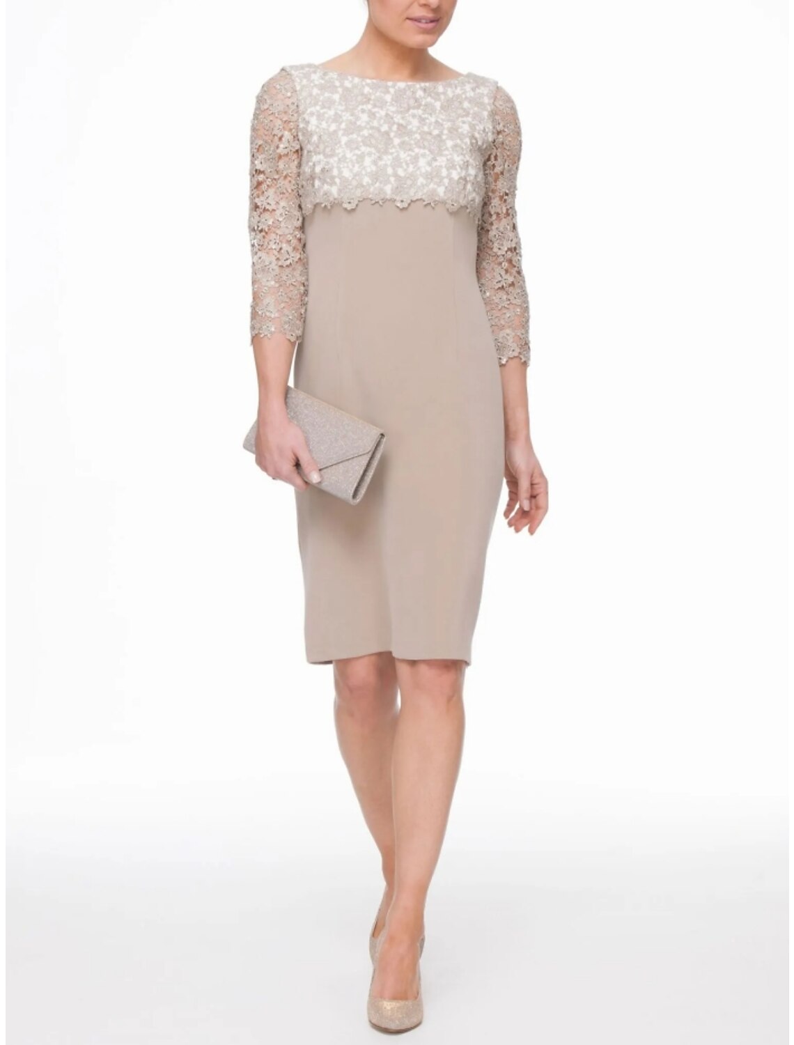 Two Piece Mother of the Bride Dress Wedding Guest Elegant Petite Scoop Neck Tea Length Long Sleeve with Bow(s)