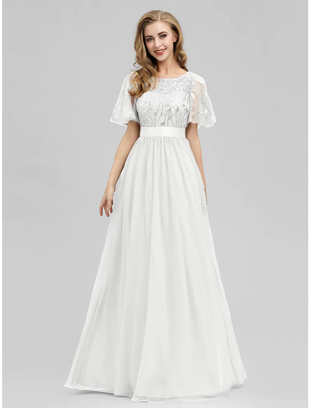Wedding Guest Floor Length Short Sleeve with Appliques