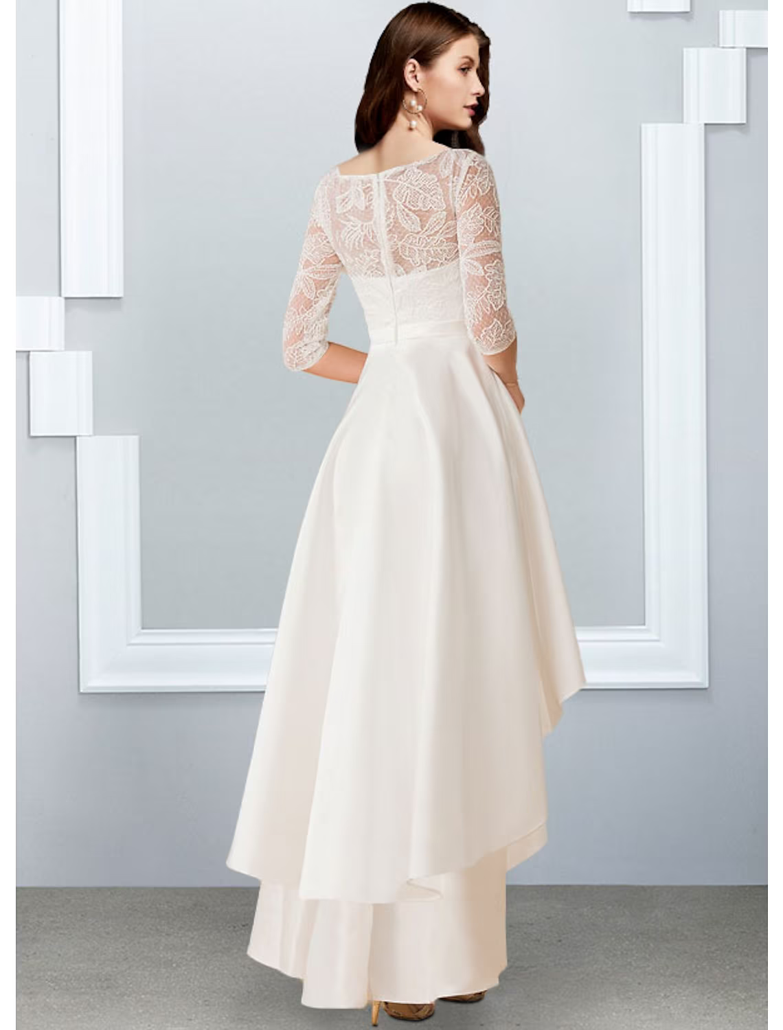 White Bachelorette Party Little Dresses Wedding Dresses Asymmetrical A-Line Half Sleeve With Cascading Ruffles